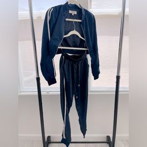 MESHKI Kylia Satin Tracksuit Set Navy